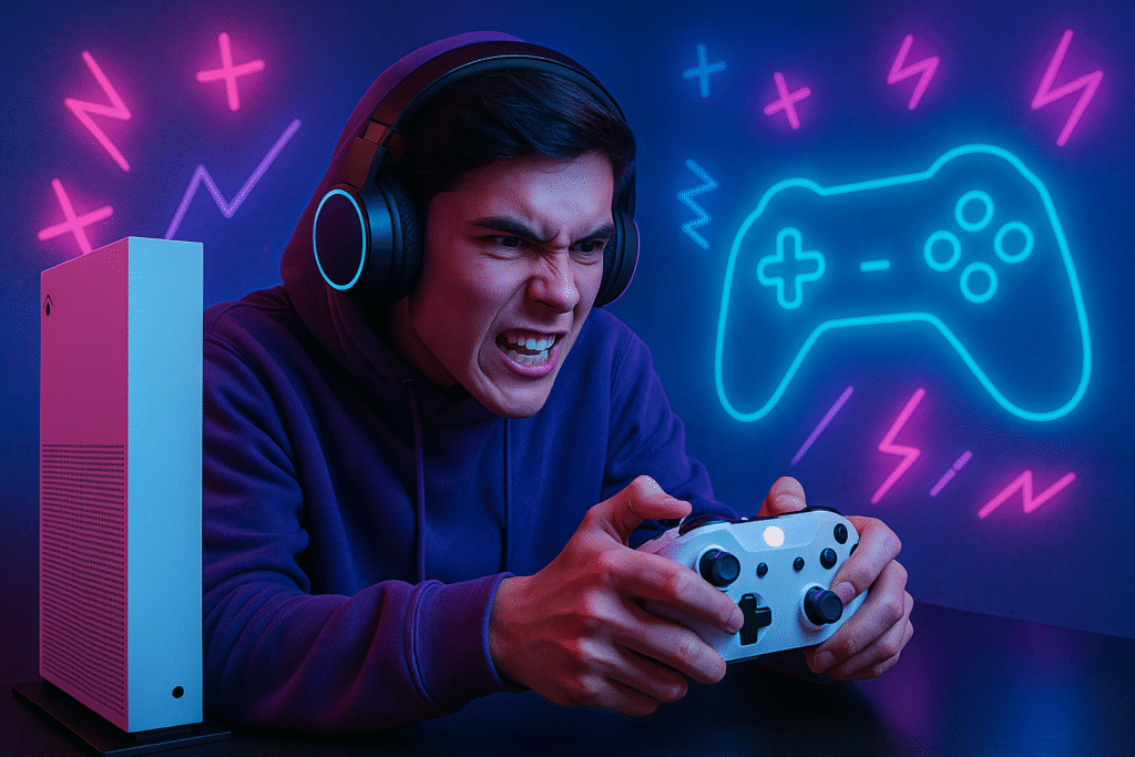 A guy playing video games on Console 