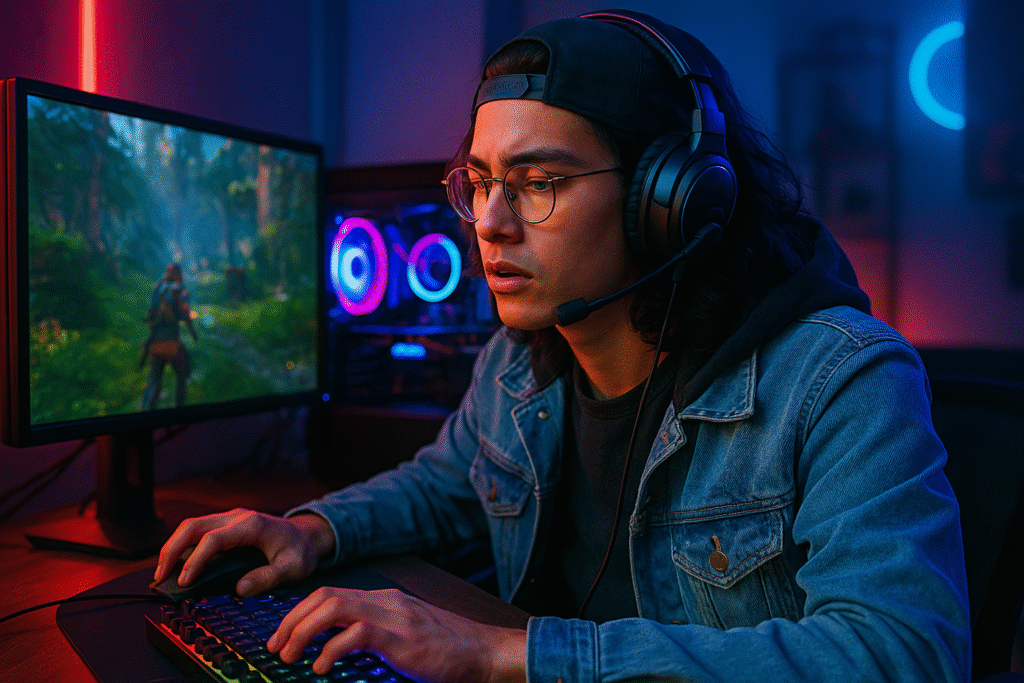 A guy playing games on Computer