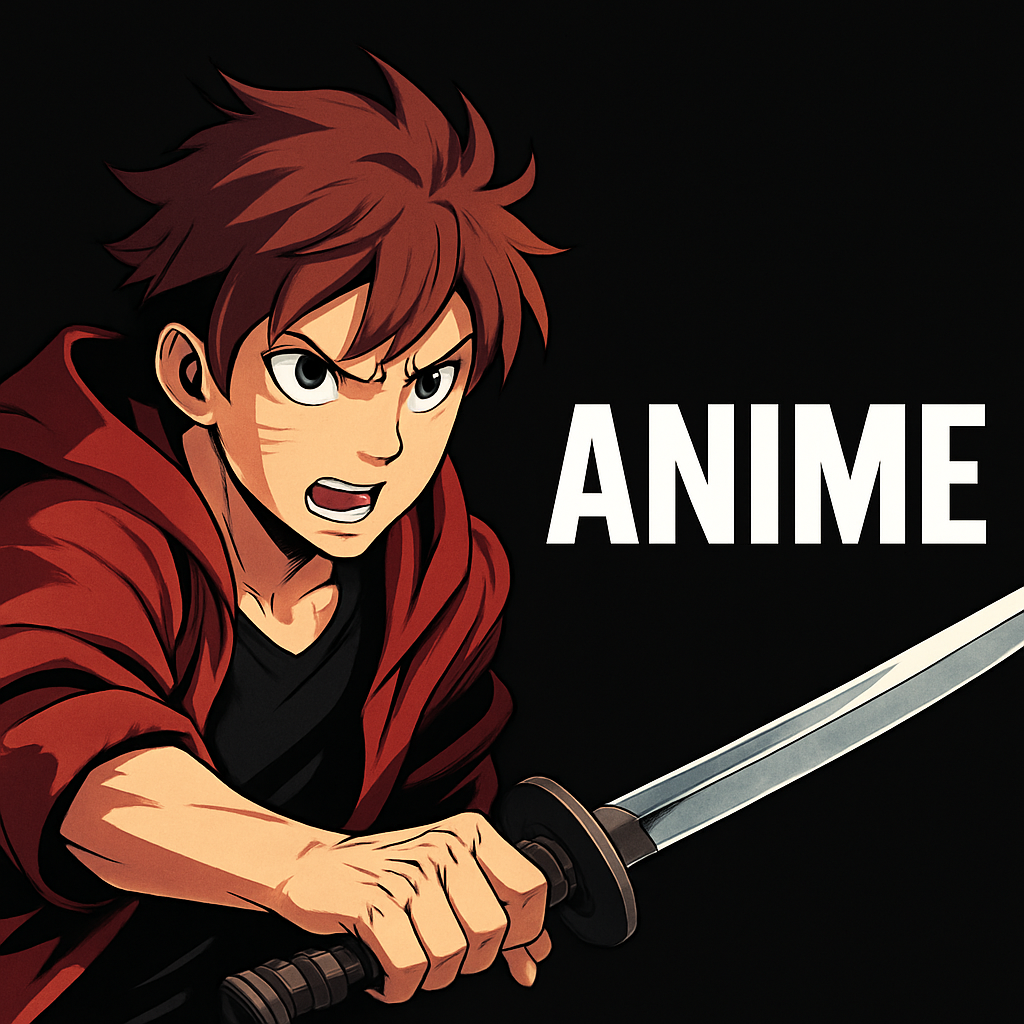 A man with a Katana sword with Anime written in side.