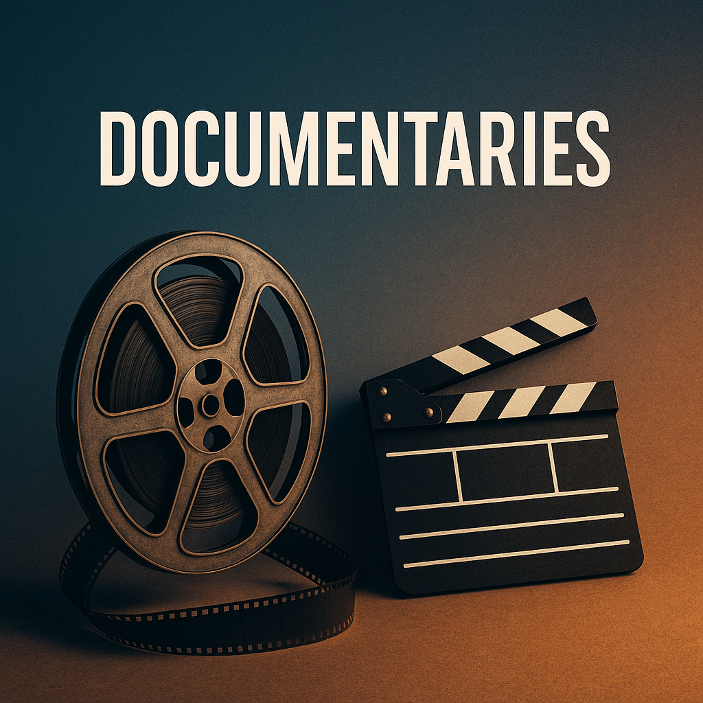 A film roll in the background with Documentaries written on the top