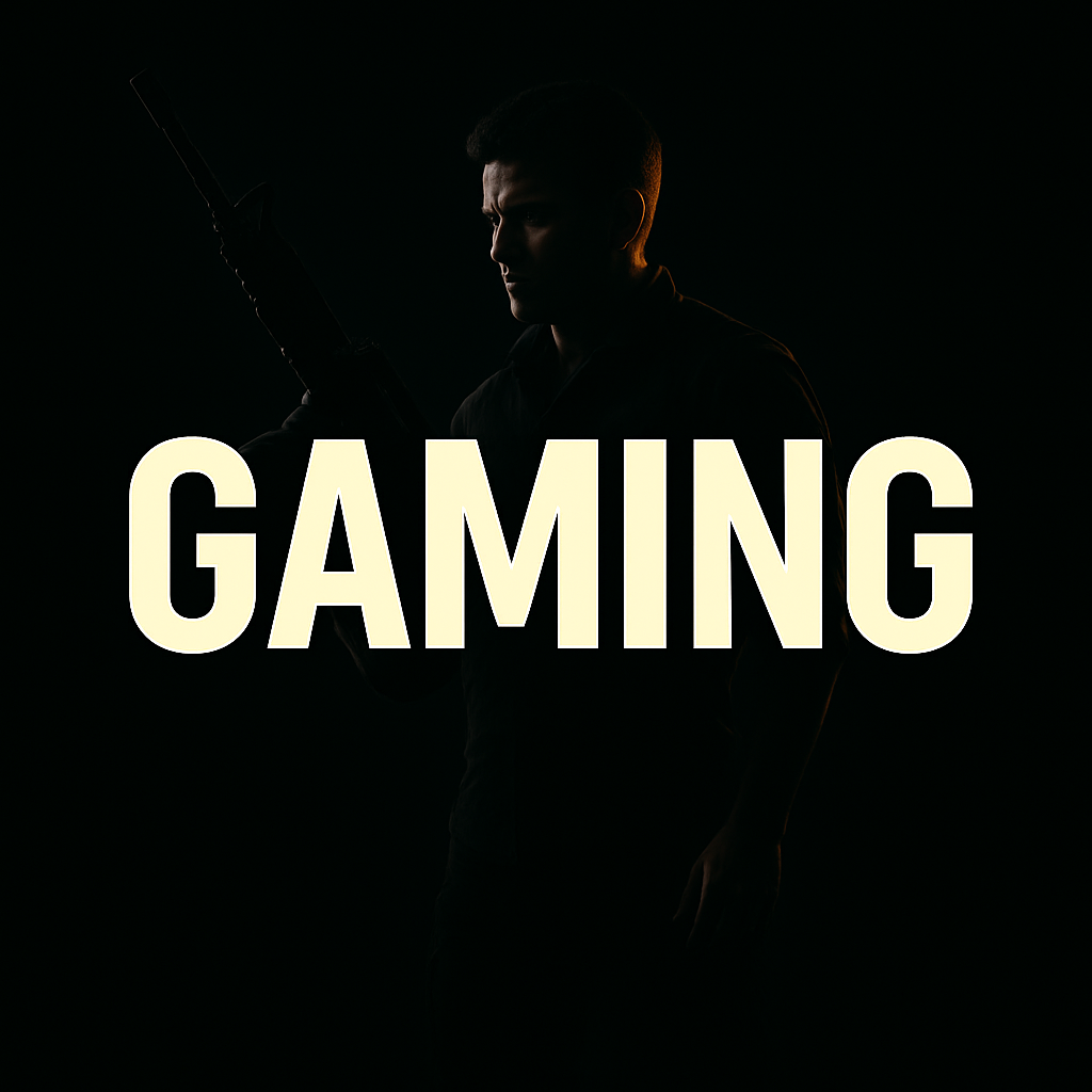 A man with a gun in the background with Gaming written in front